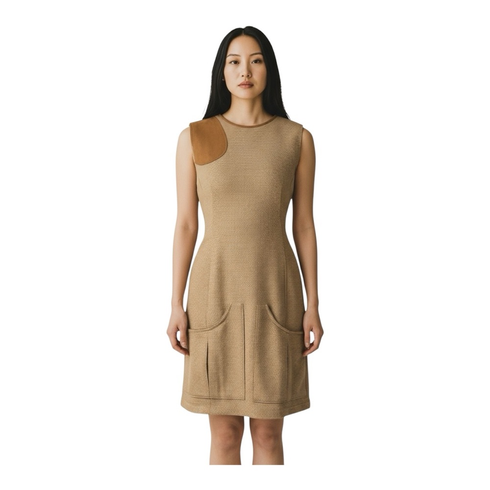 Ralph Lauren Sport Blue Label Tan Tweed Sheath Houndstooth Jumper Dress